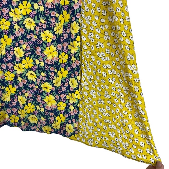 NEW Melloday Faux Wrap Mixed Floral Print Maxi Skirt Small Yellow Blue Tie Back - Picture 3 of 10
